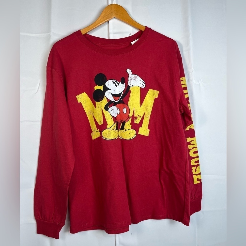 Disney Mickey Mouse Womens Graphic T Shirt Long Sleeve Red Cotton Size 1X New